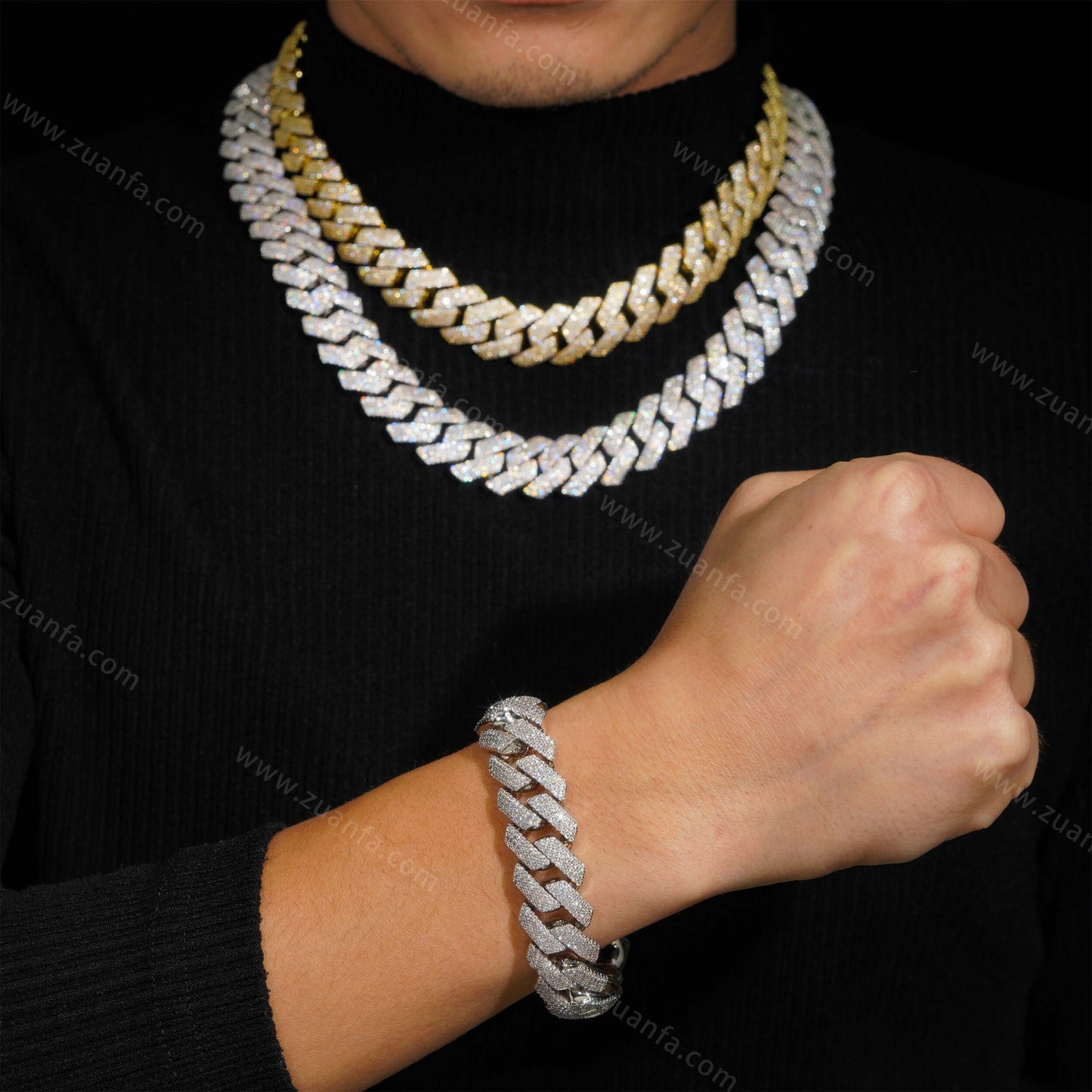 Four Row Diamond 18MM Cuban Link Chain