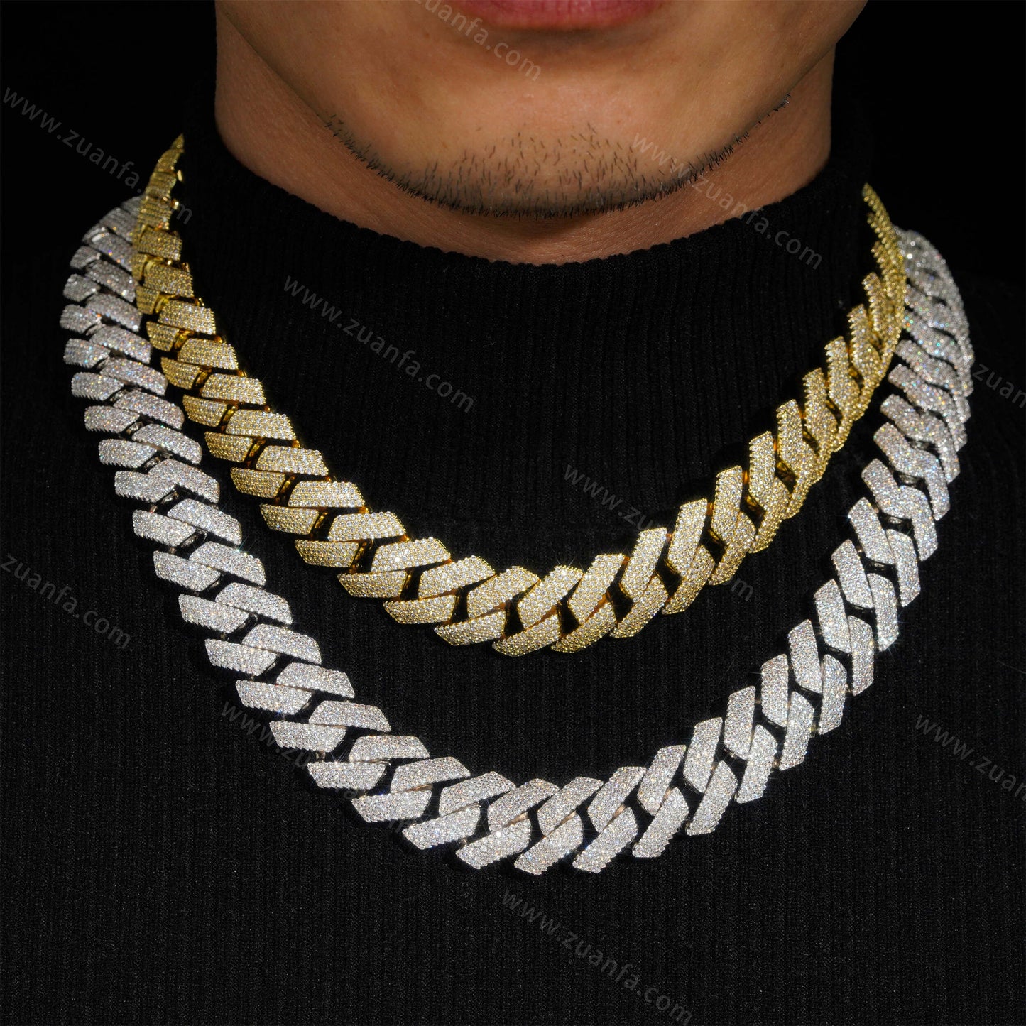 Four Row Diamond 18MM Cuban Link Chain
