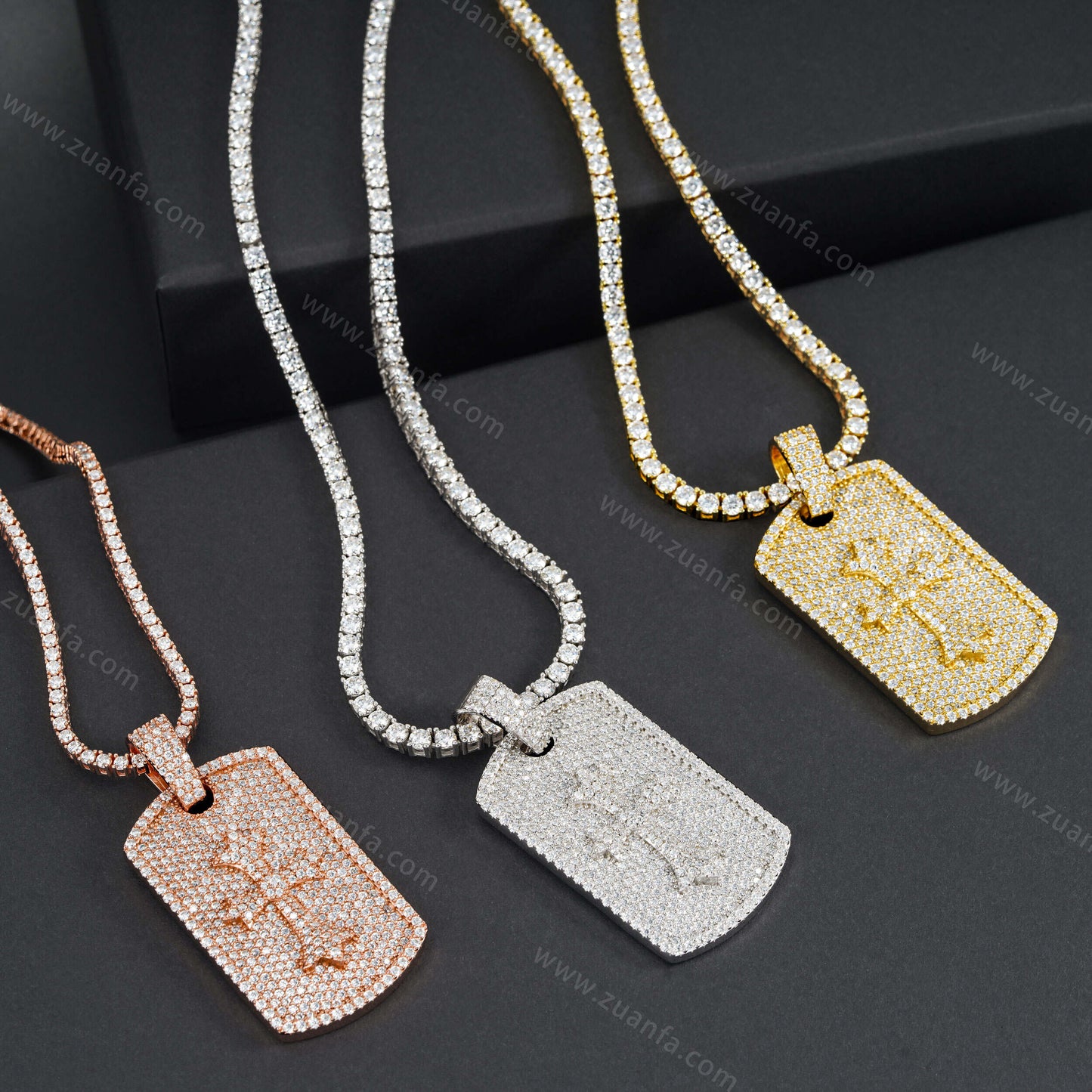 Iced Out Cross Dog Tag Moissanite Pendant 18k Gold