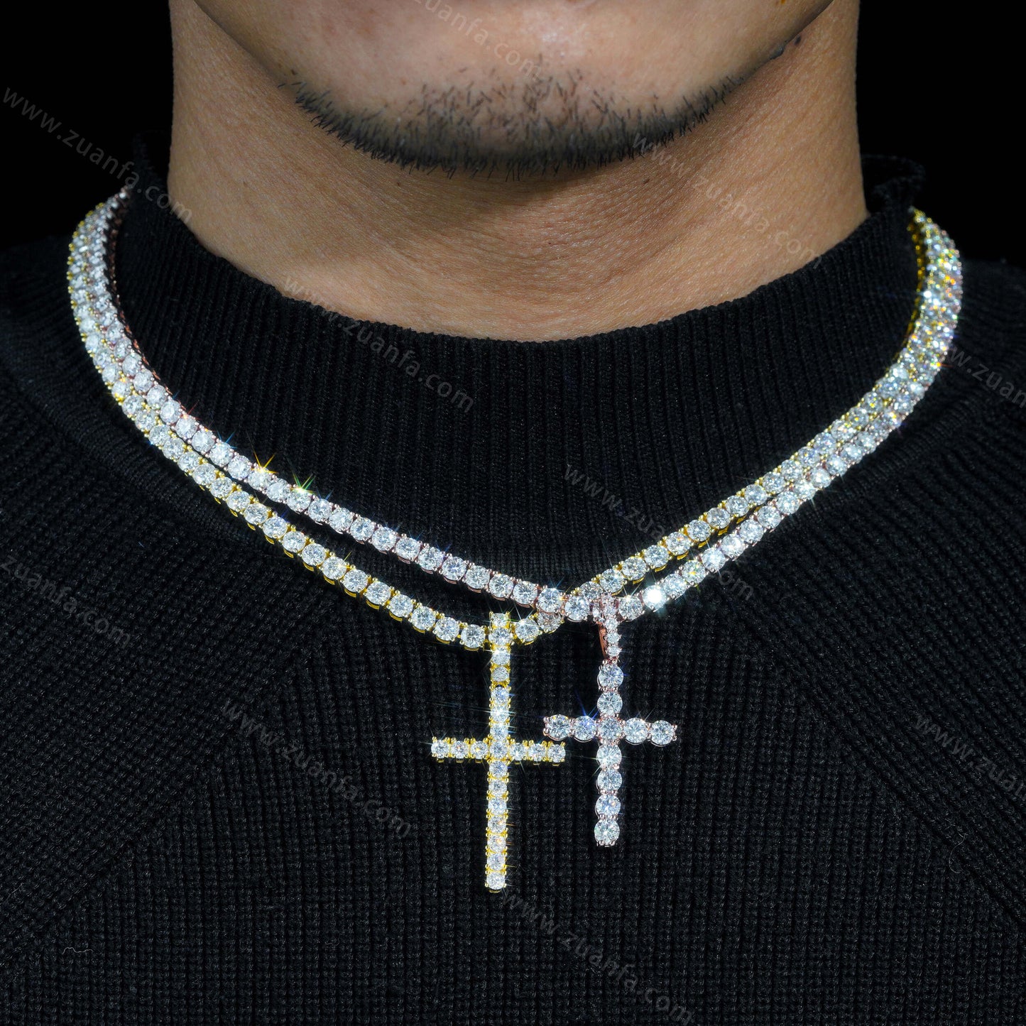 Hip Hop 3.0MM Moissanite Cross Pendant 18k Gold