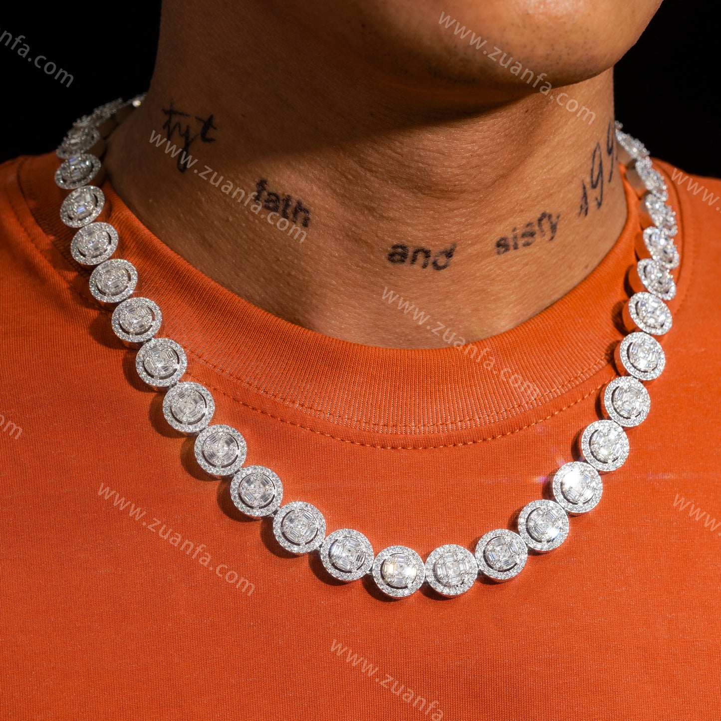 ZUANFA Sunflower 13MM Moissanite Cuban Link Chain