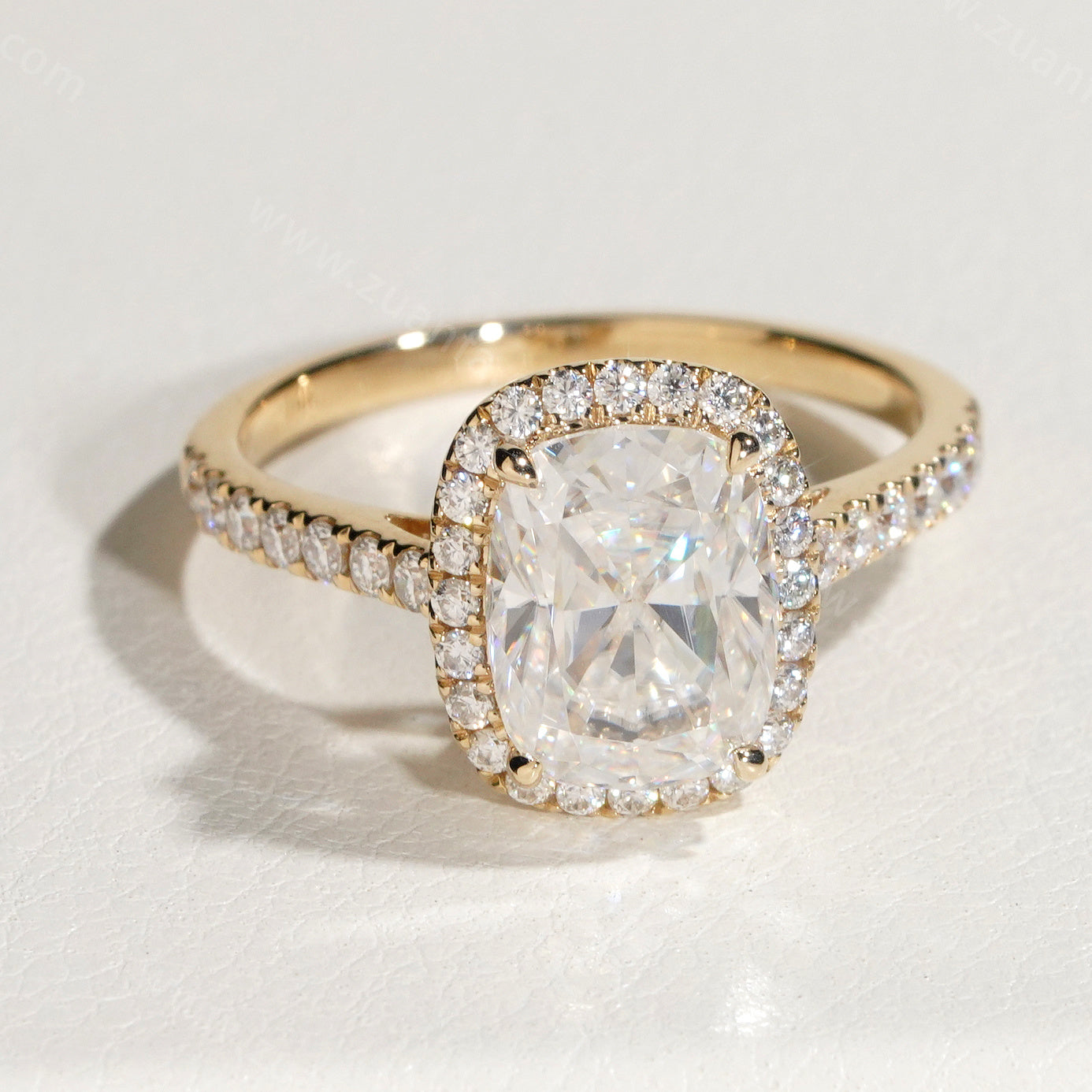 Long Cushion Cut Moissanite Engagement Ring 14k Solid Gold
