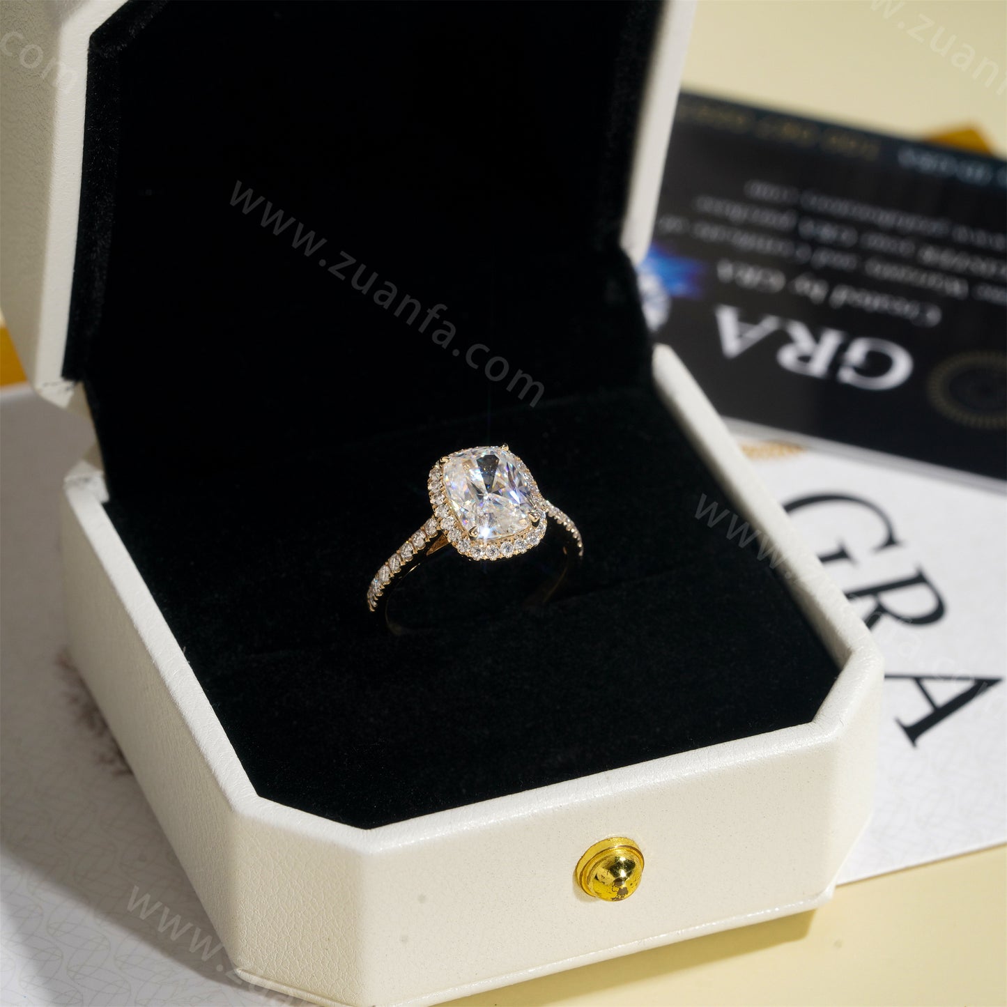 Long Cushion Cut Moissanite Engagement Ring 14k Solid Gold