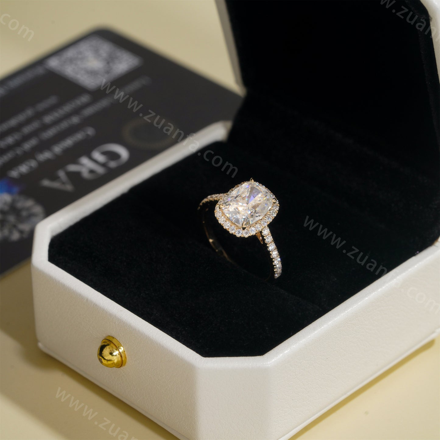 Long Cushion Cut Moissanite Engagement Ring 14k Solid Gold