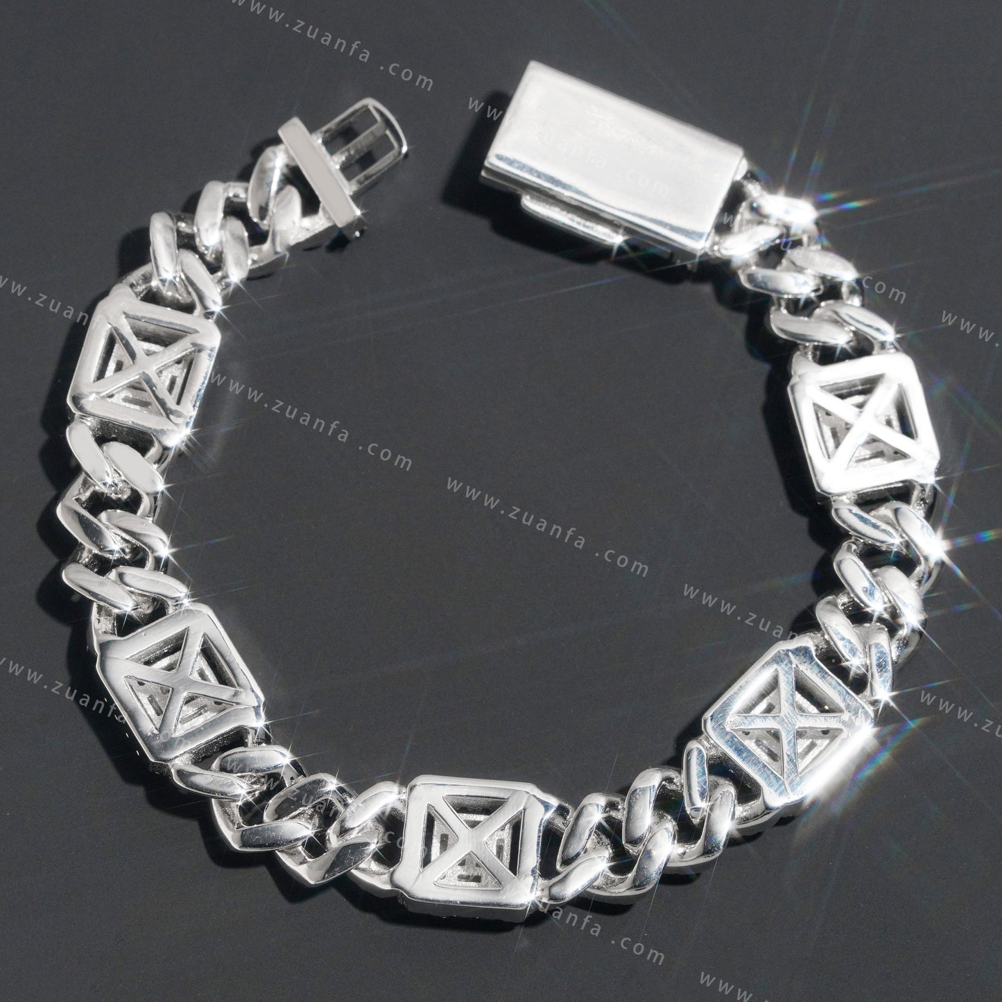 Iced Out Hip Hop 12mm Baguette Moissanite Diamond Cuban Link Bracelet