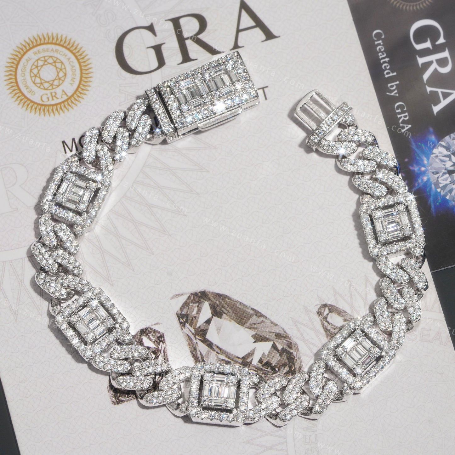 Iced Out Hip Hop 12mm Baguette Moissanite Diamond Cuban Link Bracelet