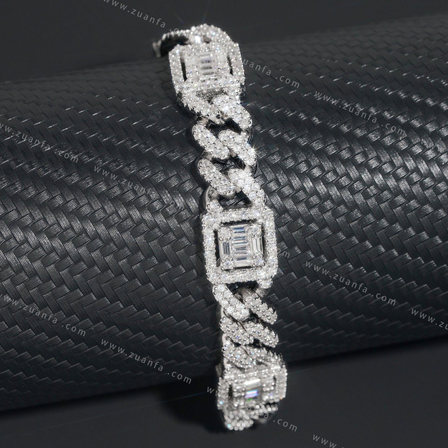 Iced Out Hip Hop 12mm Baguette Moissanite Diamond Cuban Link Bracelet