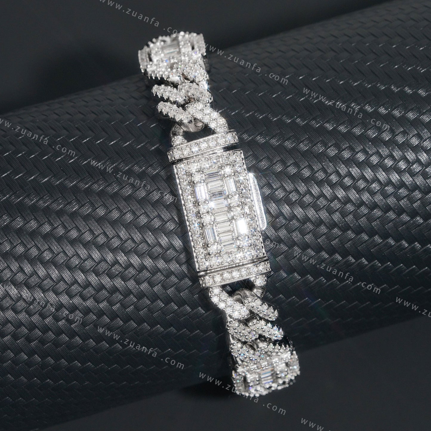 Iced Out Hip Hop 12mm Baguette Moissanite Diamond Cuban Link Bracelet
