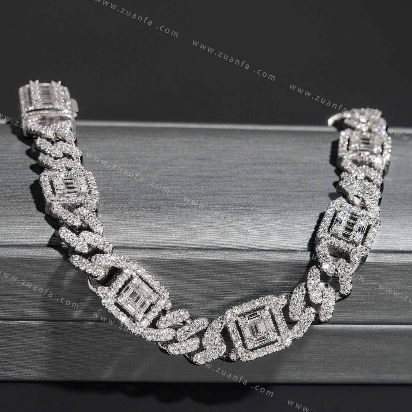 Iced Out Hip Hop 12mm Baguette Moissanite Diamond Cuban Link Bracelet