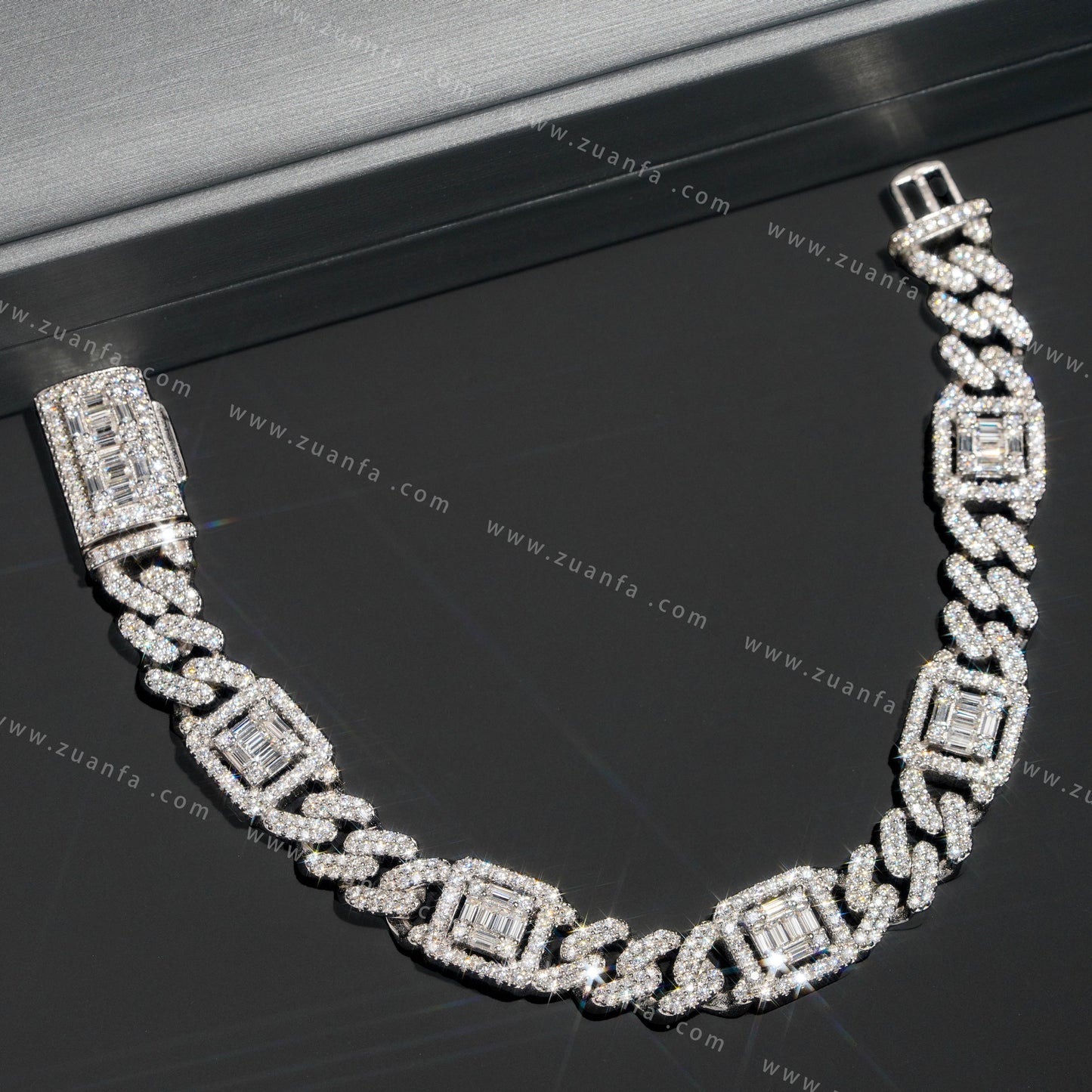Iced Out Hip Hop 12mm Baguette Moissanite Diamond Cuban Link Bracelet