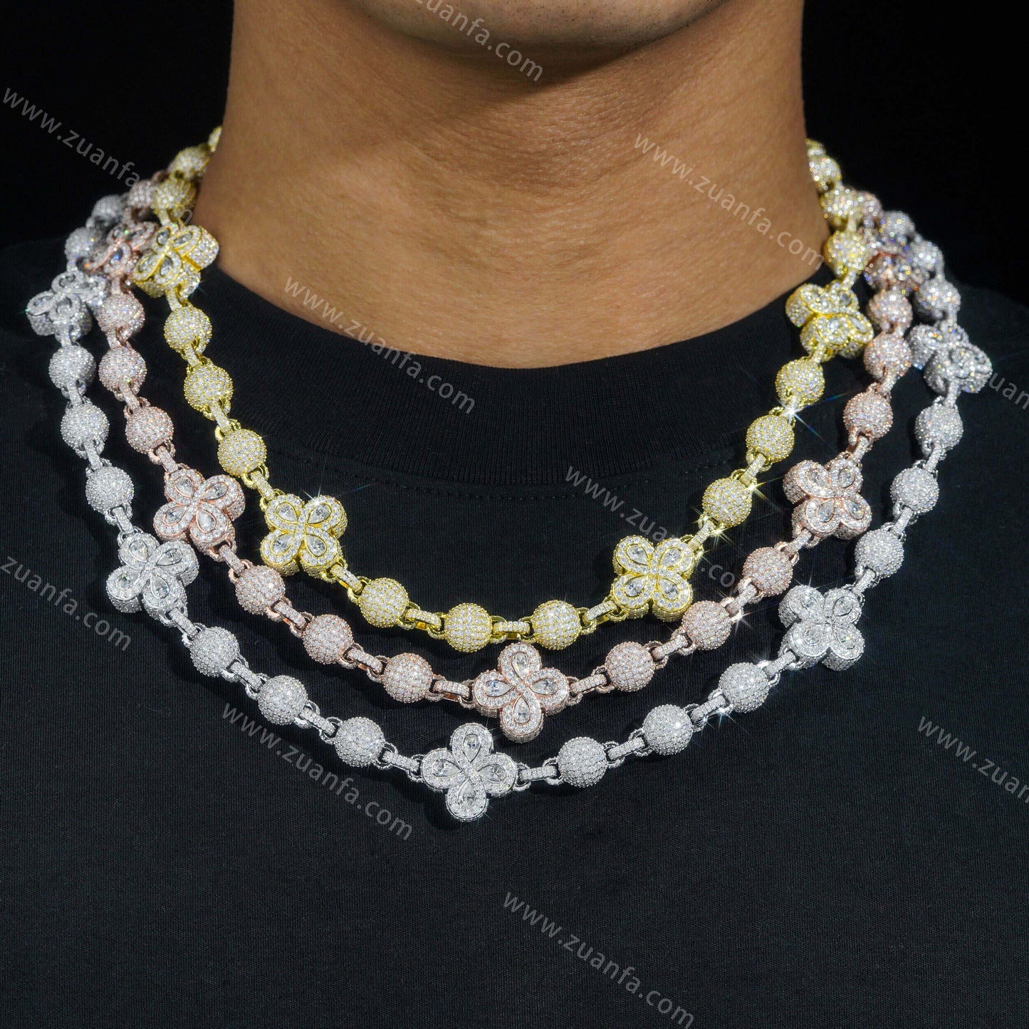 Mixed Flower 10mm Moissanite Bead Chain