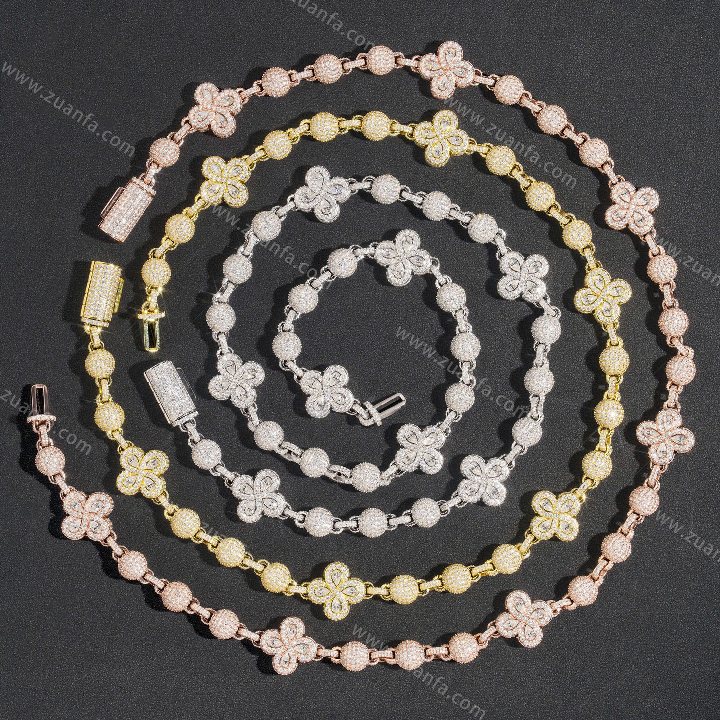 Mixed Flower 10mm Moissanite Bead Chain