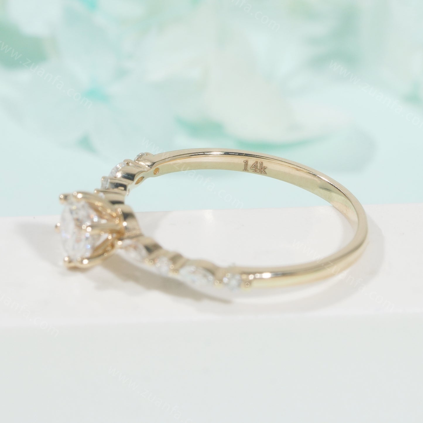 Round 0.5ct Moissanite Engagement Ring 14k Solid Gold