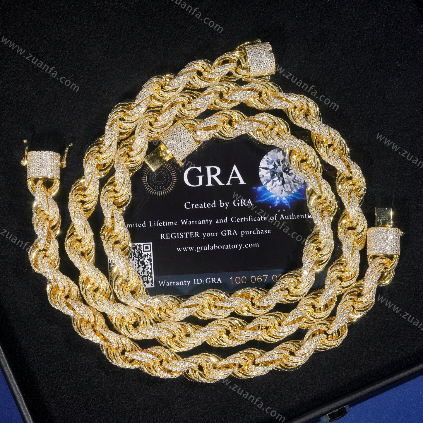 ZUANFA Fully Iced Out 10MM Moissanite Rope Chain