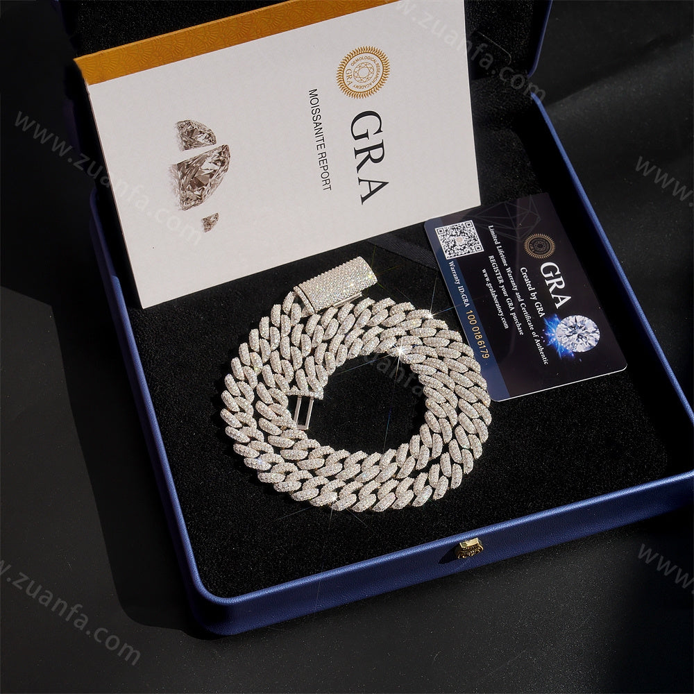 Moon Shape 13MM Moissanite Cuban Link Chain