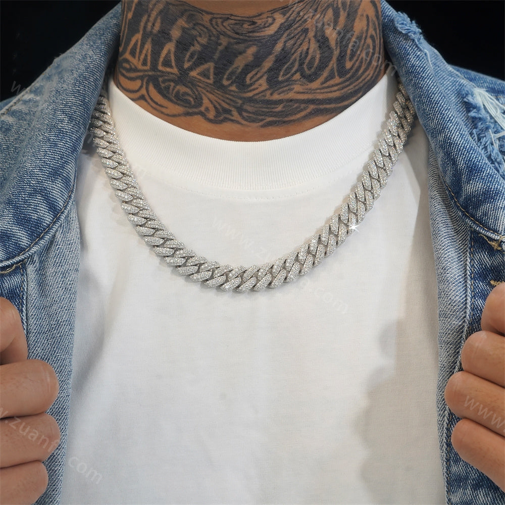 Moon Shape 13MM Moissanite Cuban Link Chain