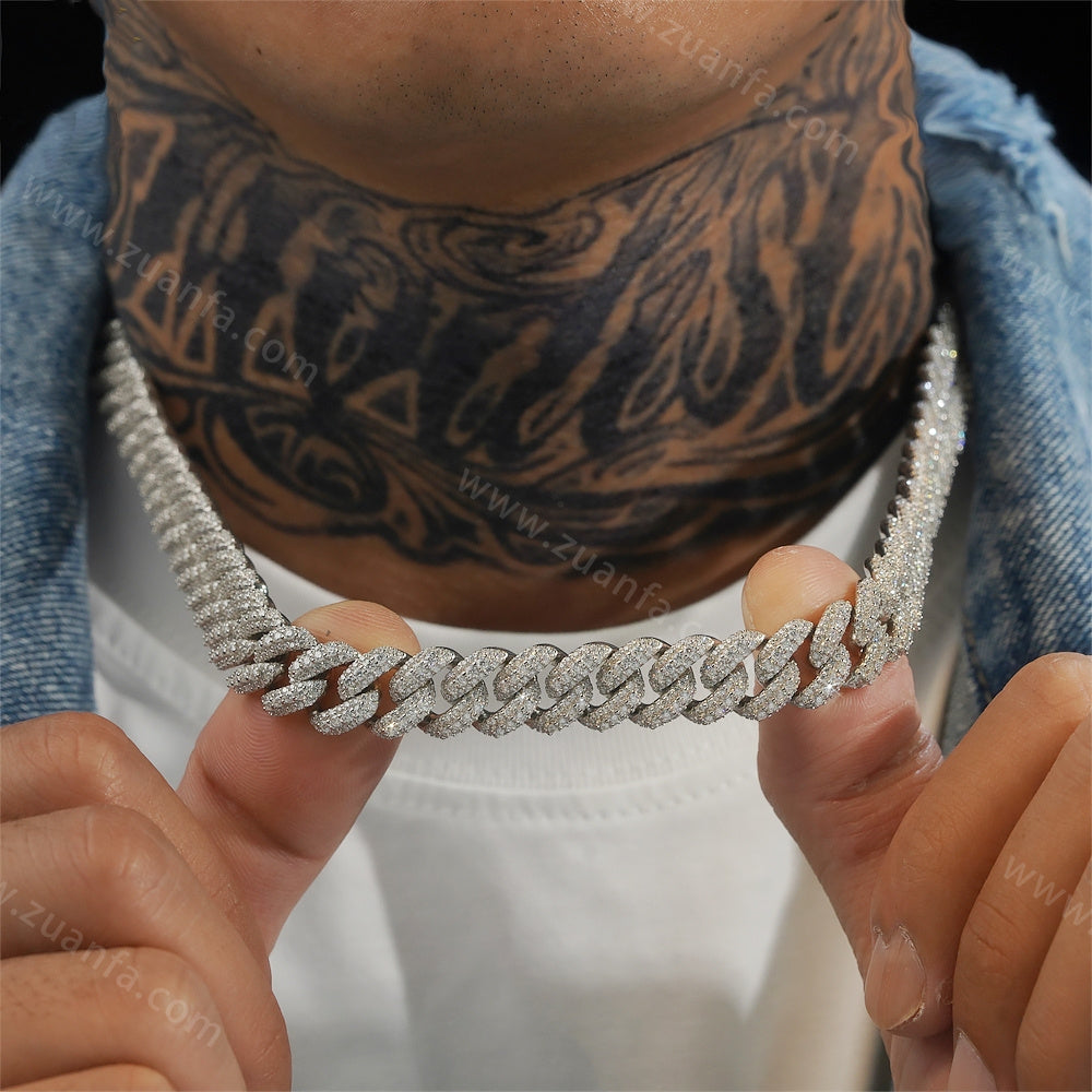 Moon Shape 13MM Moissanite Cuban Link Chain
