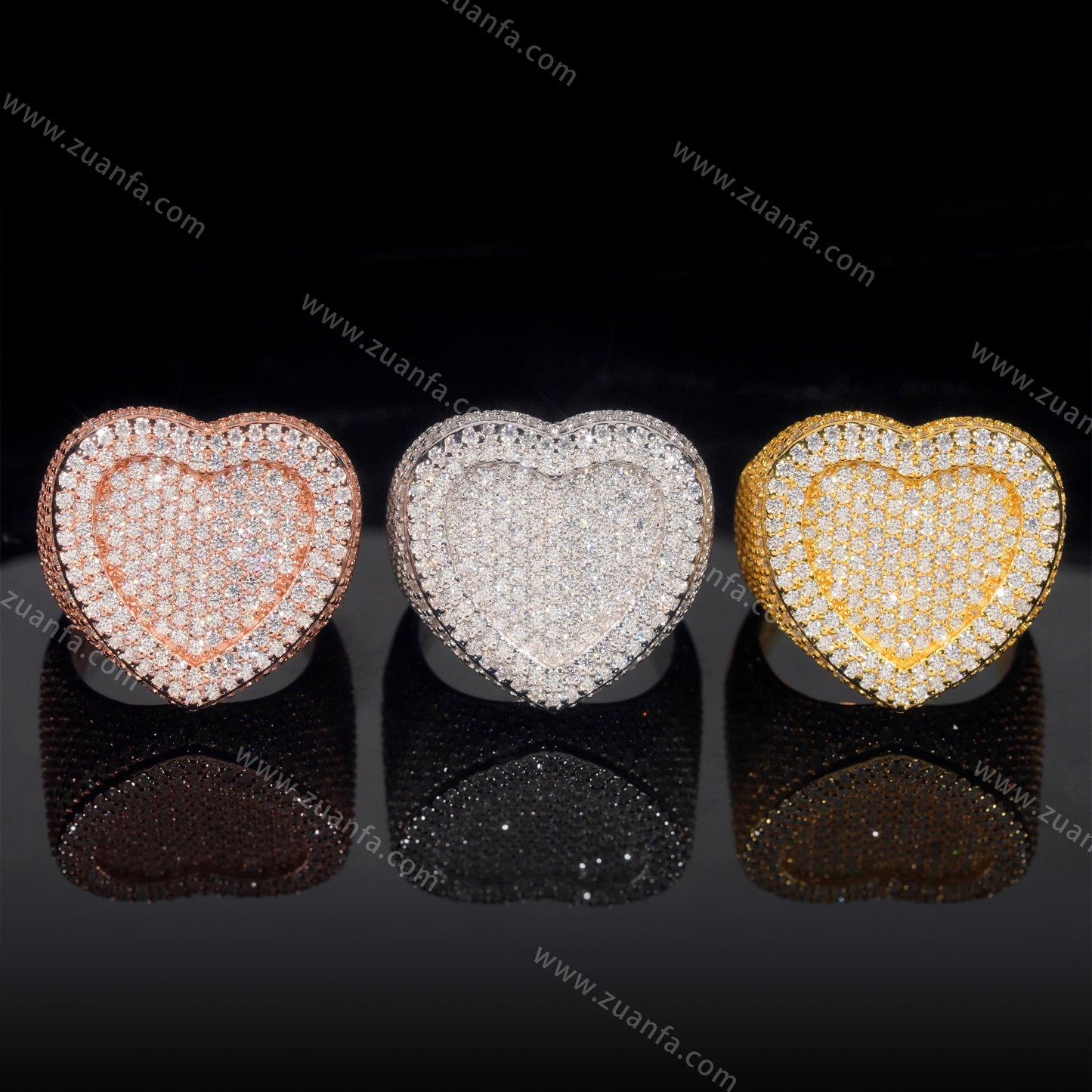 Hip Hop Moissanite Heart Ring